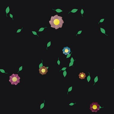 Serbest kompozisyonda yeşil yapraklı çiçekler, vektör illüstrasyonu