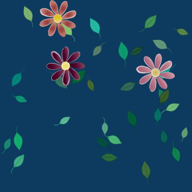 Basit çiçek ve yeşil yapraklı tasarım kompozisyonu, vektör illüstrasyonu