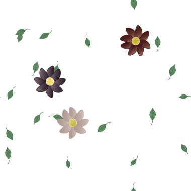 Serbest kompozisyonda yeşil yapraklı çiçekler, vektör illüstrasyonu