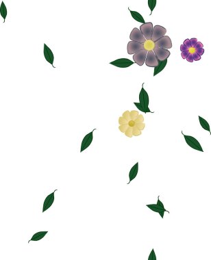 Serbest kompozisyonda yeşil yapraklı çiçekler, vektör illüstrasyonu