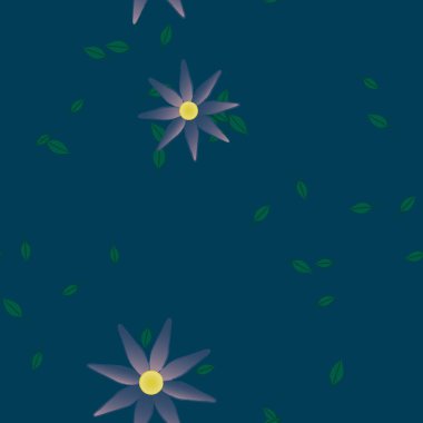 Basit renkli çiçekler ve yeşil yapraklı vektör şablonu