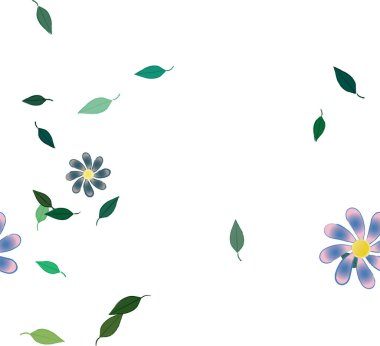 Basit renkli çiçekleri ve arka planda yeşil yaprakları olan güzel kompozisyon, vektör illüstrasyonu