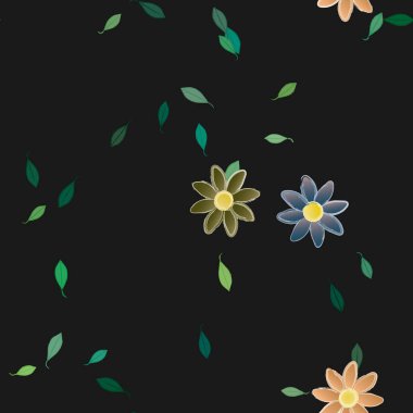 Basit renkli çiçekler ve yeşil yapraklı vektör şablonu