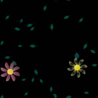 Basit renkli çiçekler ve yeşil yapraklı vektör şablonu