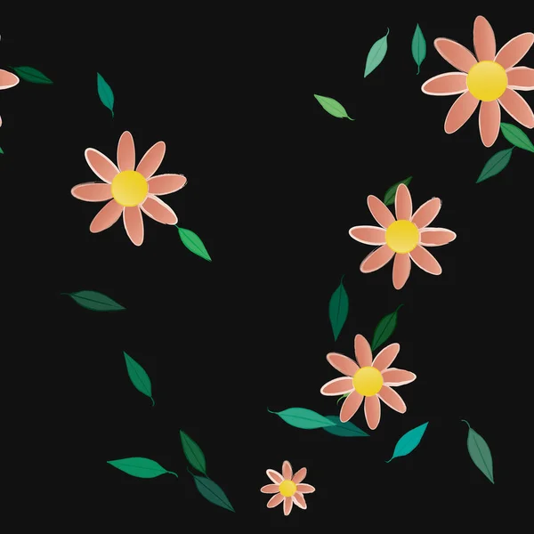 Eenvoudige Bloemen Met Groene Bladeren Vrije Samenstelling Vector Illustratie — Stockvector