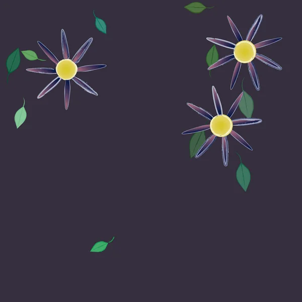 Plantilla Vector Con Flores Coloridas Simples Hojas Verdes — Archivo Imágenes Vectoriales