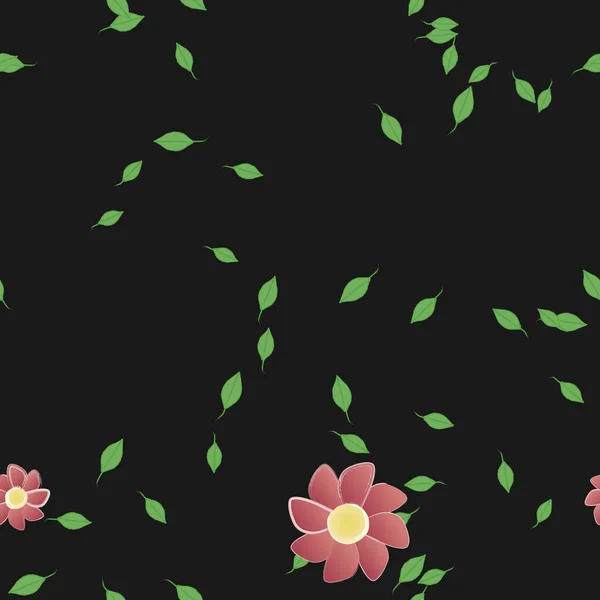 Flores Simples Con Hojas Verdes Composición Libre Ilustración Vectorial — Vector de stock