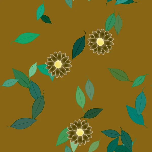 Fleurs Aux Feuilles Vertes Composition Libre Illustration Vectorielle — Image vectorielle