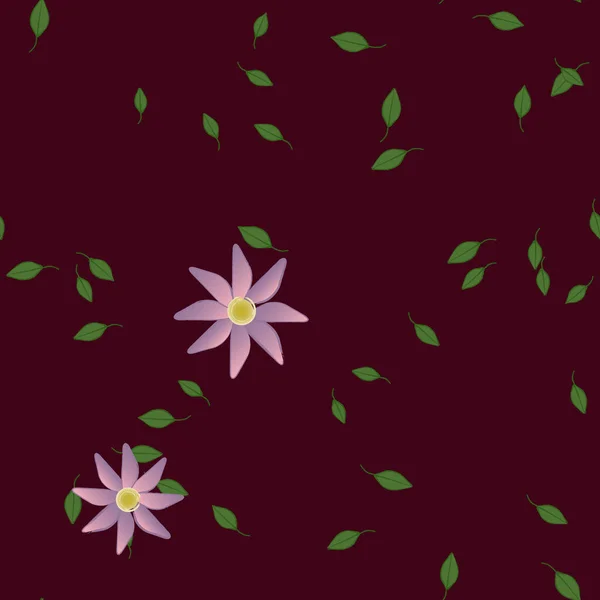 Modèle Vectoriel Avec Des Fleurs Colorées Simples Des Feuilles Vertes — Image vectorielle