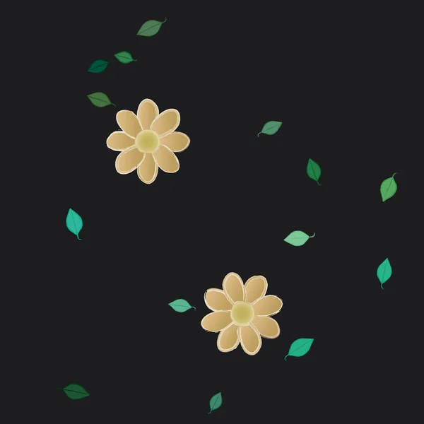 Дизайнерська Композиція Простими Квітами Зеленим Листям Векторні Ілюстрації — стоковий вектор
