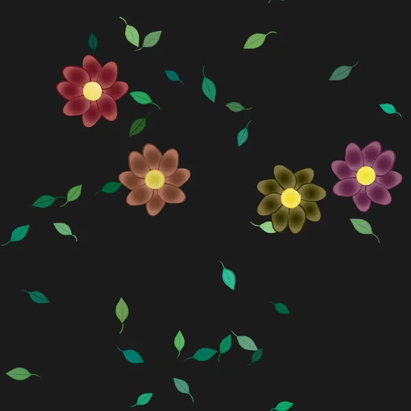 Flores Con Hojas Verdes Composición Libre Ilustración Vectorial — Vector de stock