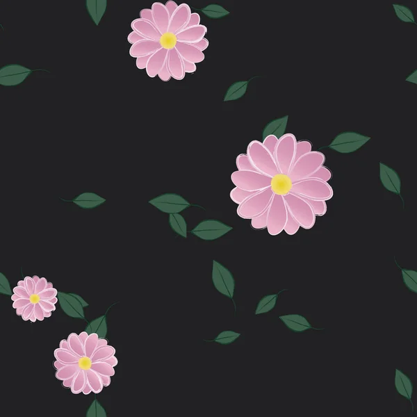 Composição Design Com Flores Simples Folhas Verdes Ilustração Vetorial — Vetor de Stock