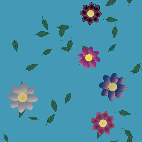 Hermosa Composición Con Flores Colores Simples Hojas Verdes Fondo Ilustración — Vector de stock