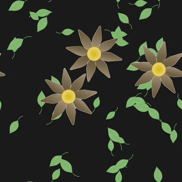 Composição Design Com Flores Simples Folhas Verdes Ilustração Vetorial — Vetor de Stock