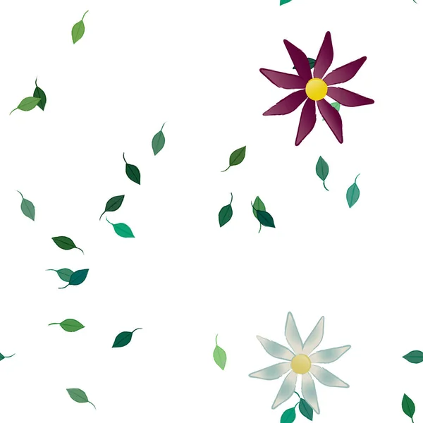 Composição Design Com Flores Simples Folhas Verdes Ilustração Vetorial — Vetor de Stock