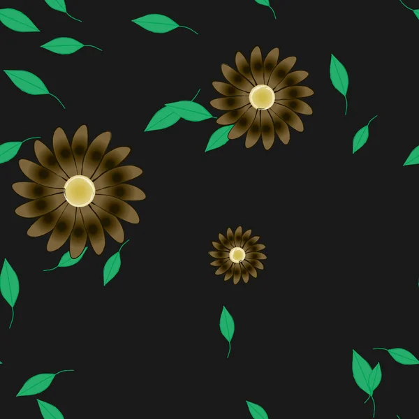 Flores Simples Con Hojas Verdes Composición Libre Ilustración Vectorial — Archivo Imágenes Vectoriales