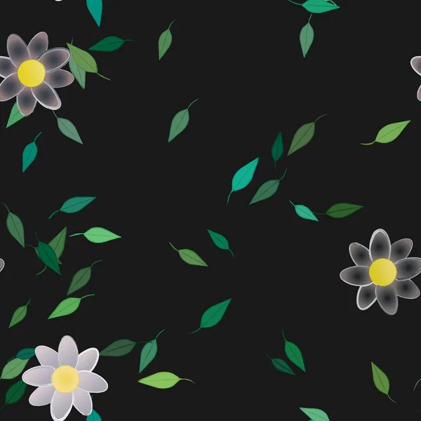 Fleurs Simples Avec Des Feuilles Vertes Composition Libre Illustration Vectorielle — Image vectorielle