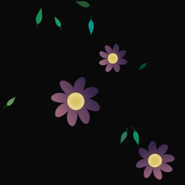 Fleurs Simples Avec Des Feuilles Vertes Composition Libre Illustration Vectorielle — Image vectorielle