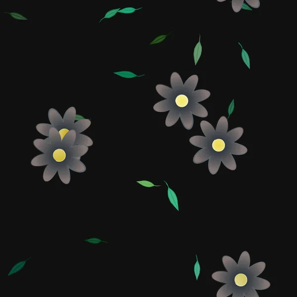 Modèle Vectoriel Avec Des Fleurs Colorées Simples Des Feuilles Vertes — Image vectorielle