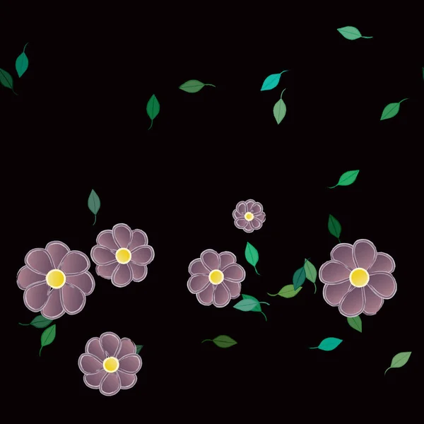 Composición Diseño Con Flores Simples Hojas Verdes Ilustración Vectorial — Vector de stock