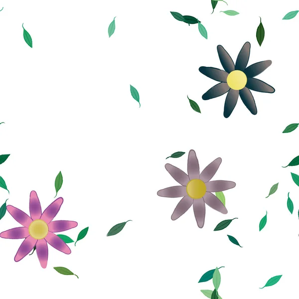 Composição Livre Com Flores Coloridas Simples Folhas Verdes Para Papel — Vetor de Stock