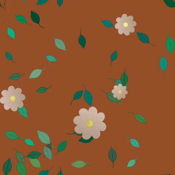 Hermosa Composición Con Flores Colores Simples Hojas Verdes Fondo Ilustración — Vector de stock