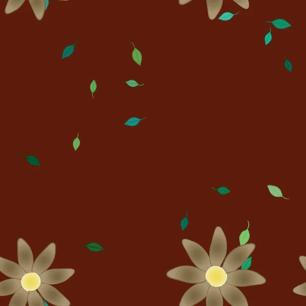 Composición Diseño Con Flores Simples Hojas Verdes Ilustración Vectorial — Vector de stock