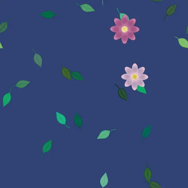 Modèle Vectoriel Avec Des Fleurs Colorées Simples Des Feuilles Vertes — Image vectorielle