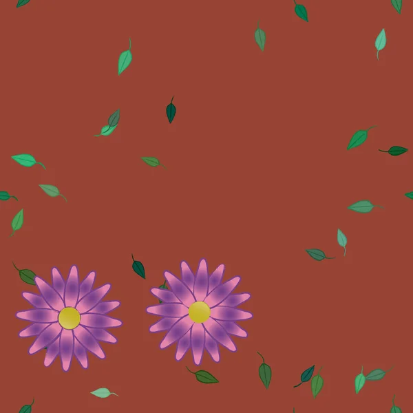 Flores Simples Con Hojas Verdes Composición Libre Ilustración Vectorial — Vector de stock