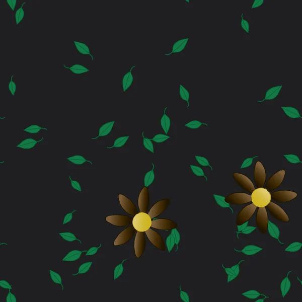 Composition Design Avec Fleurs Simples Feuilles Vertes Illustration Vectorielle — Image vectorielle