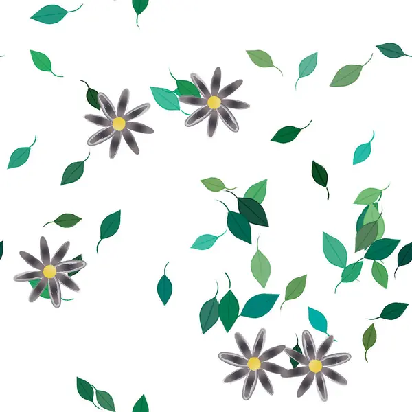 Flores Com Folhas Verdes Composição Livre Ilustração Vetorial — Vetor de Stock