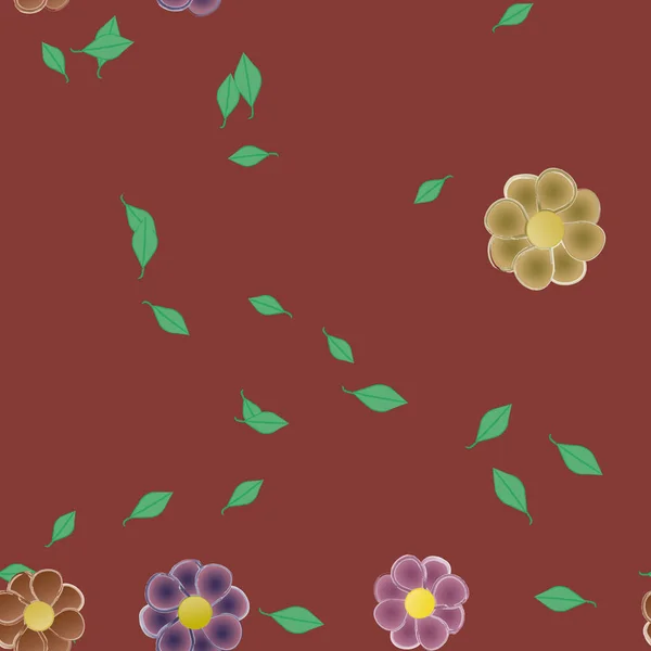 Fleurs Simples Avec Des Feuilles Vertes Composition Libre Illustration Vectorielle — Image vectorielle