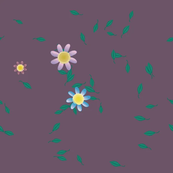 Fleurs Simples Avec Des Feuilles Vertes Composition Libre Illustration Vectorielle — Image vectorielle