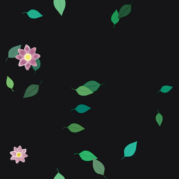 Composition Design Avec Fleurs Simples Feuilles Vertes Illustration Vectorielle — Image vectorielle