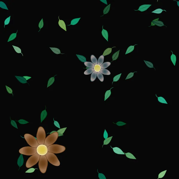 Flores Simples Con Hojas Verdes Composición Libre Ilustración Vectorial — Archivo Imágenes Vectoriales