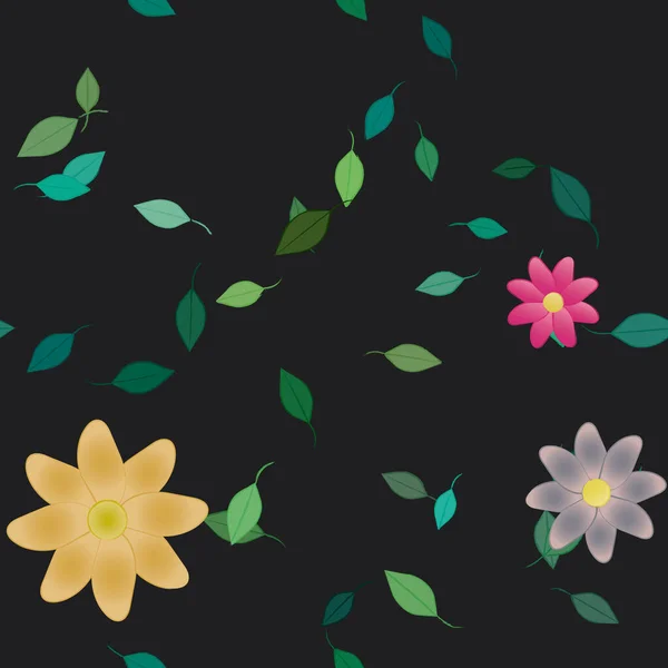 Composição Bonita Com Flores Coloridas Simples Folhas Verdes Fundo Ilustração — Vetor de Stock