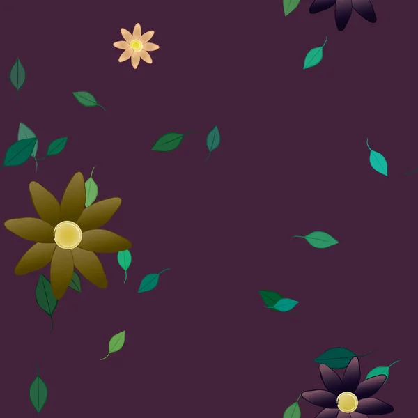 Mooie Compositie Met Eenvoudige Gekleurde Bloemen Groene Bladeren Achtergrond Vector — Stockvector