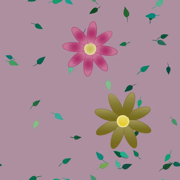 Belle Composition Avec Des Fleurs Colorées Simples Des Feuilles Vertes — Image vectorielle