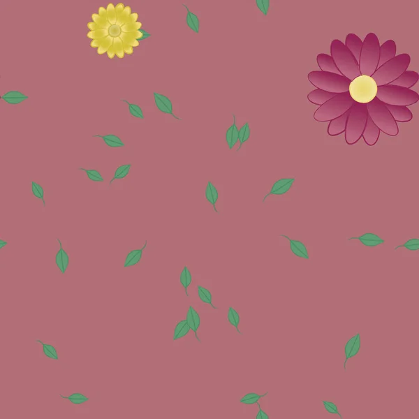 Flores Simples Con Hojas Verdes Composición Libre Ilustración Vectorial — Archivo Imágenes Vectoriales