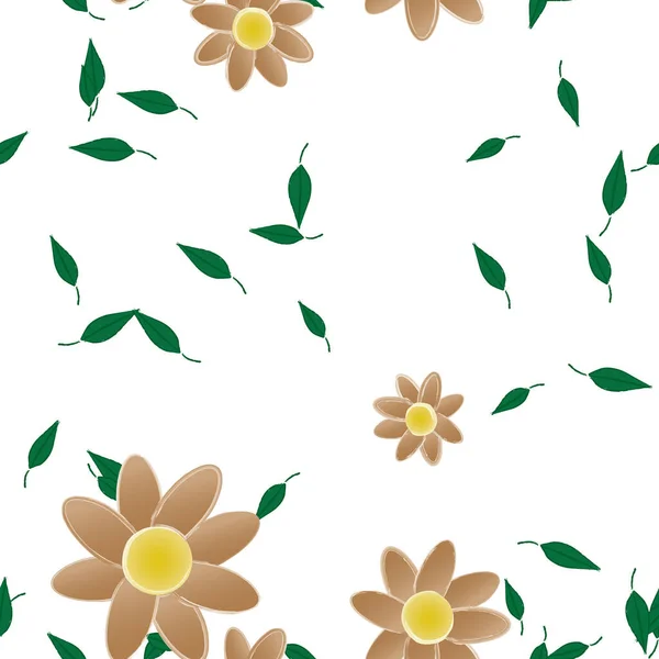 Piękna Kompozycja Prostymi Kolorowymi Kwiatami Zielonymi Liśćmi Tle Ilustracja Wektora — Wektor stockowy