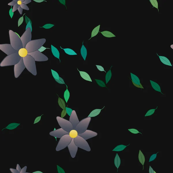 Flores Simples Con Hojas Verdes Composición Libre Ilustración Vectorial — Archivo Imágenes Vectoriales