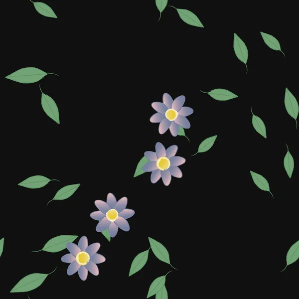 Composición Diseño Con Flores Simples Hojas Verdes Ilustración Vectorial — Archivo Imágenes Vectoriales