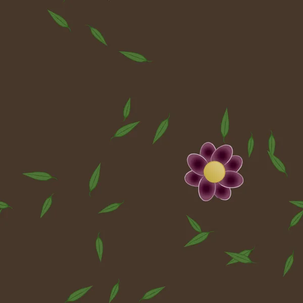 Composição Bonita Com Flores Coloridas Simples Folhas Verdes Fundo Ilustração — Vetor de Stock