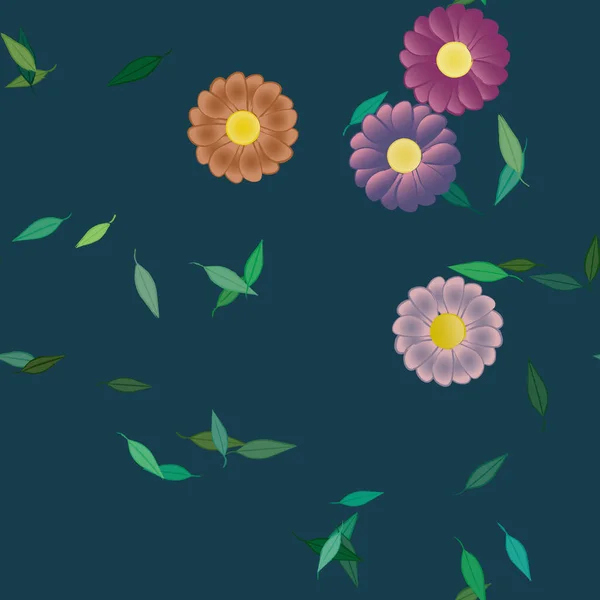 Composición Libre Con Flores Colores Simples Hojas Verdes Para Papel — Vector de stock