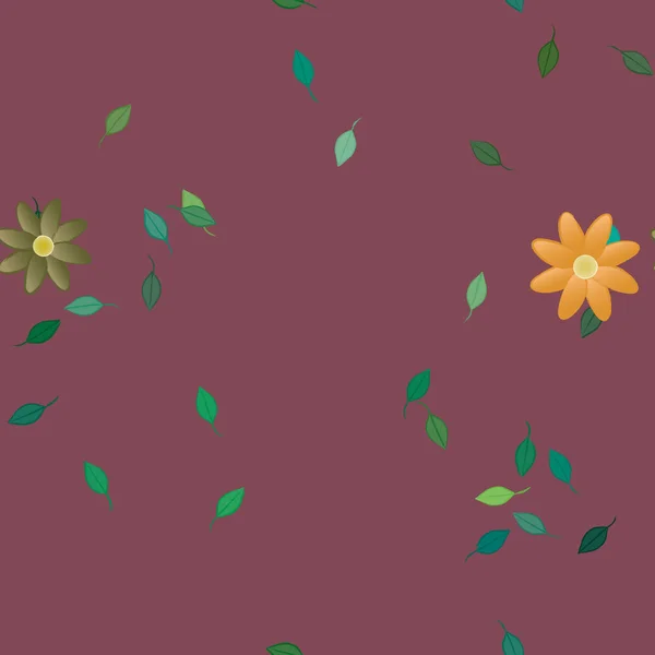 Красивая Композиция Простыми Цветными Цветами Зелеными Листьями Заднем Плане Векторная — стоковый вектор