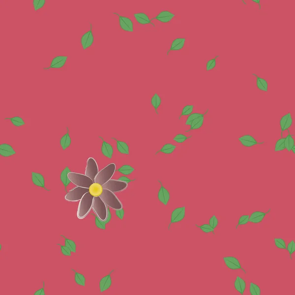 Flores Simples Con Hojas Verdes Composición Libre Ilustración Vectorial — Vector de stock