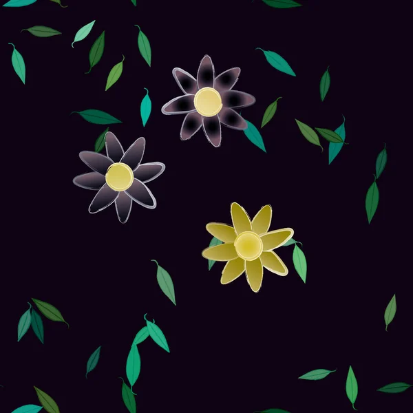 Composición Libre Con Flores Colores Simples Hojas Verdes Para Papel — Archivo Imágenes Vectoriales