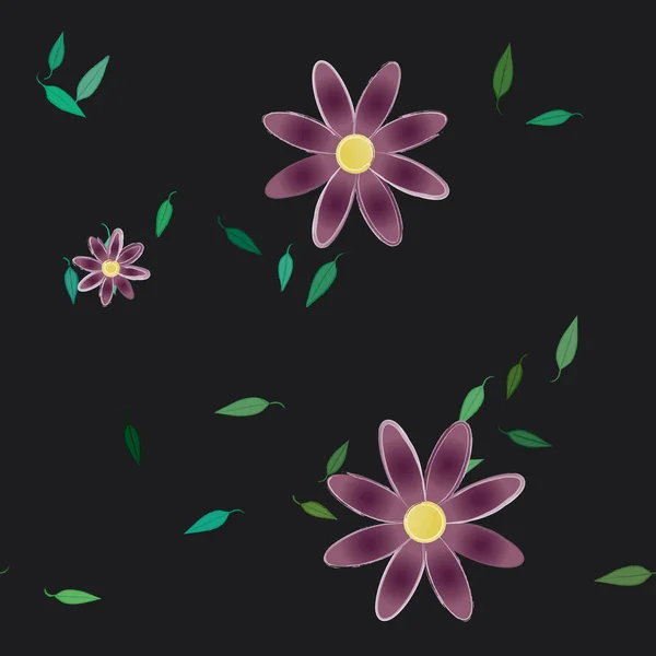 Flores Con Hojas Verdes Composición Libre Ilustración Vectorial — Archivo Imágenes Vectoriales