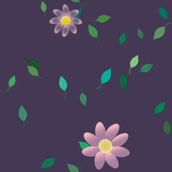 Modèle Vectoriel Avec Des Fleurs Colorées Simples Des Feuilles Vertes — Image vectorielle