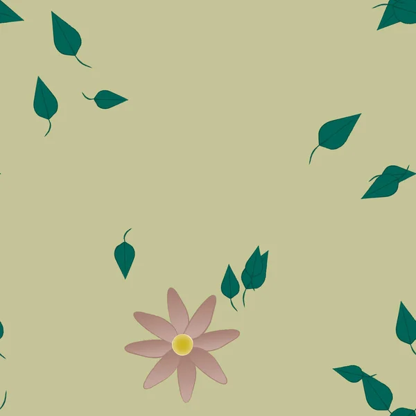 Composição Design Com Flores Simples Folhas Verdes Ilustração Vetorial — Vetor de Stock